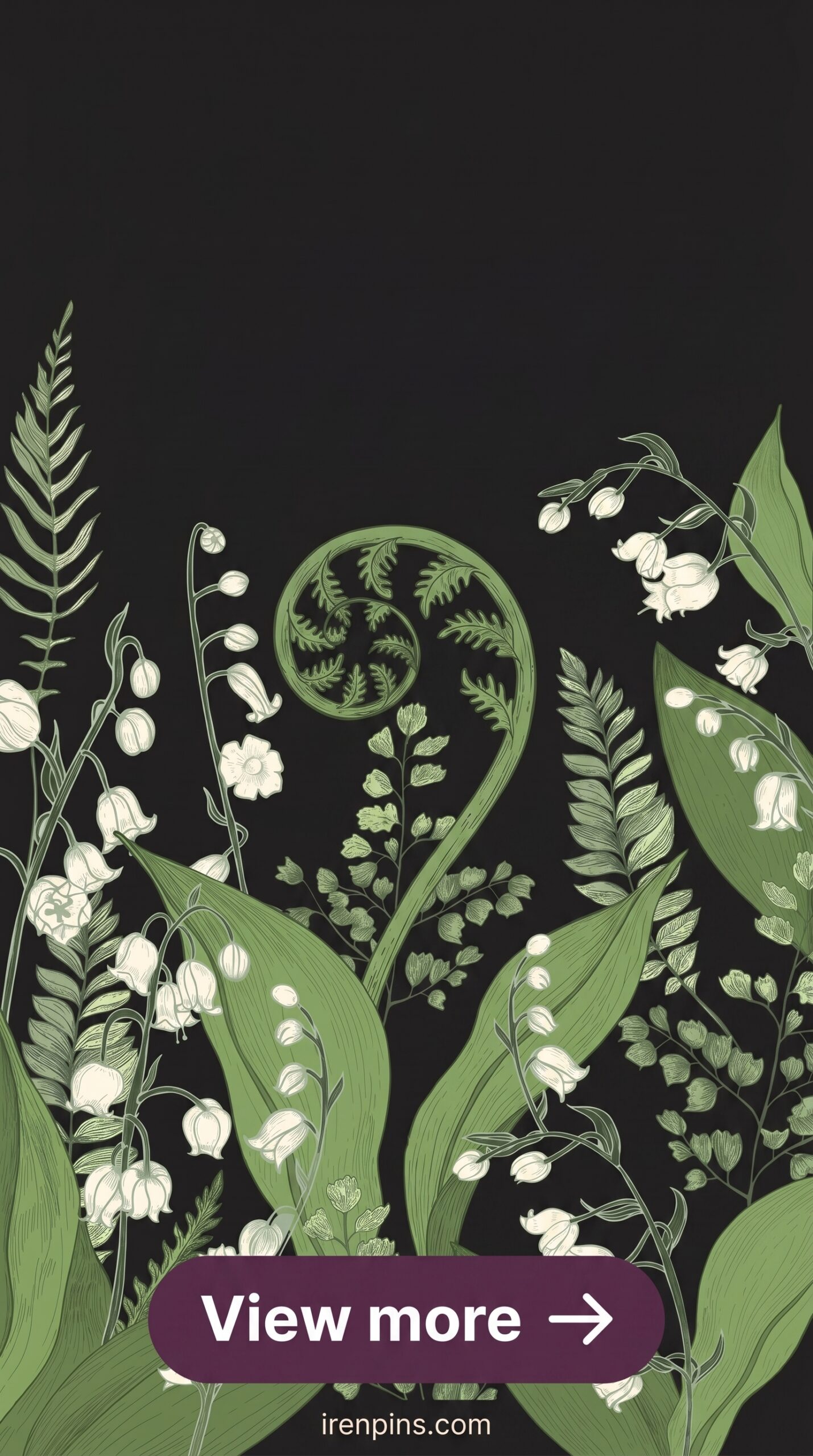 botanical dark aesthetic white flowers green leaves black background printable