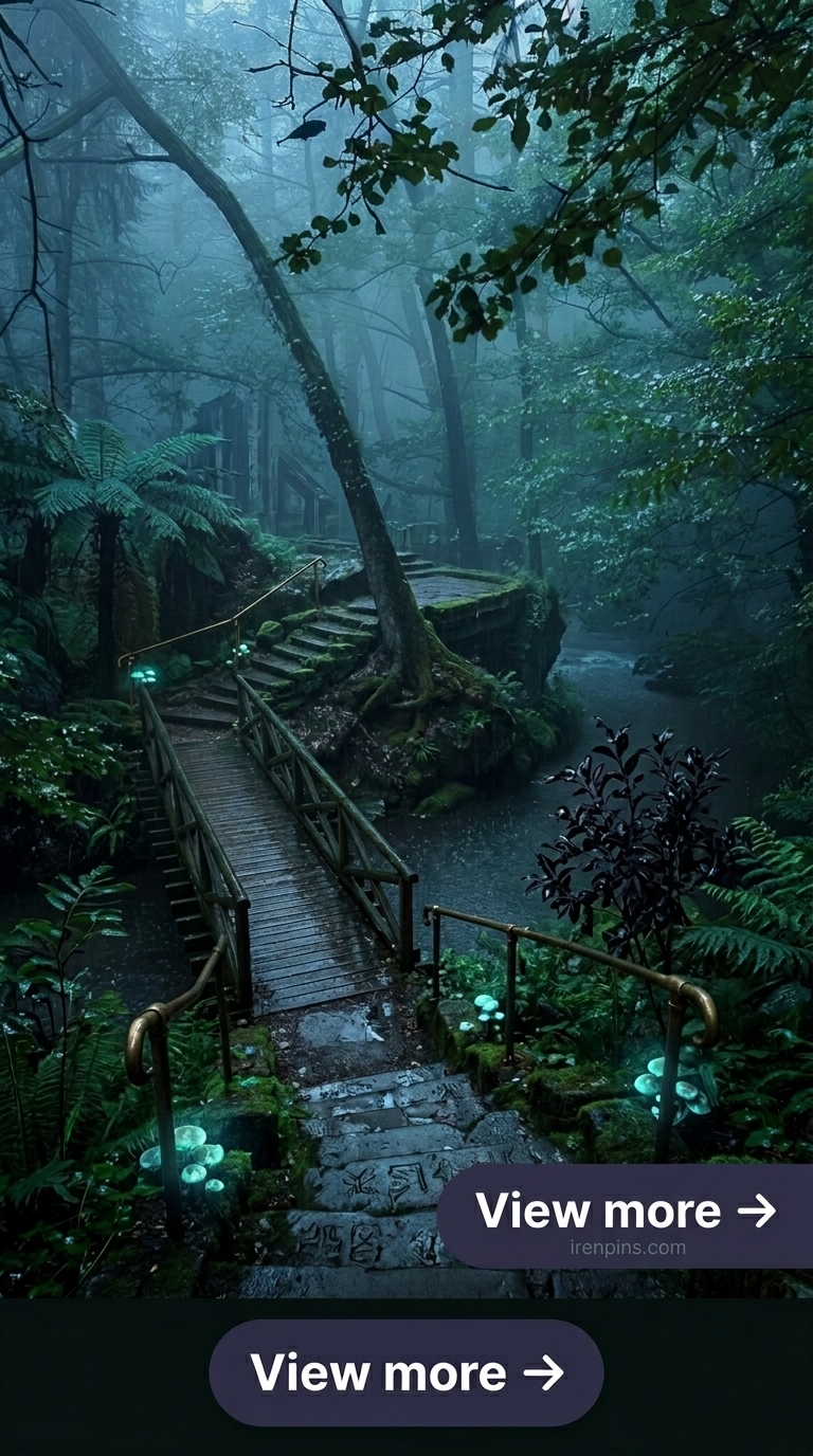 dark forest wallpaper foggy forest bridge water mystical printable