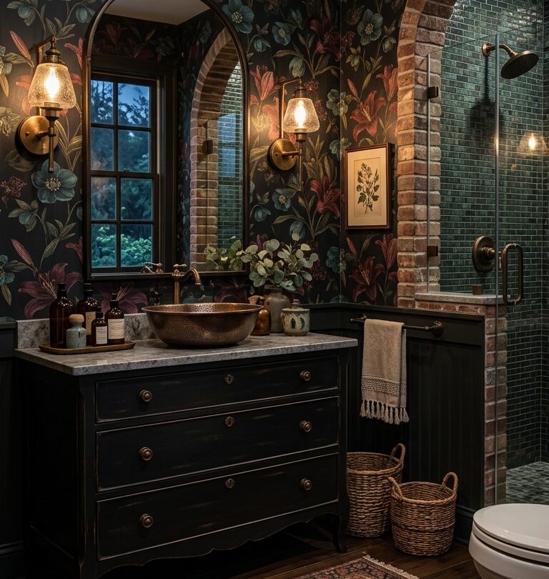 dark green wedding aesthetic bathroom tiles moody botanical printable