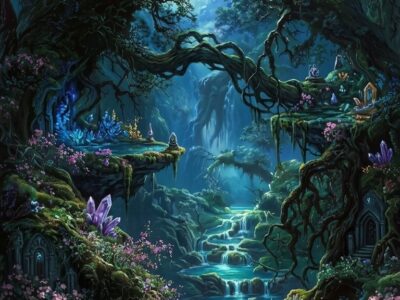 enchanted forest wallpaper mystical trees flowers printable art download