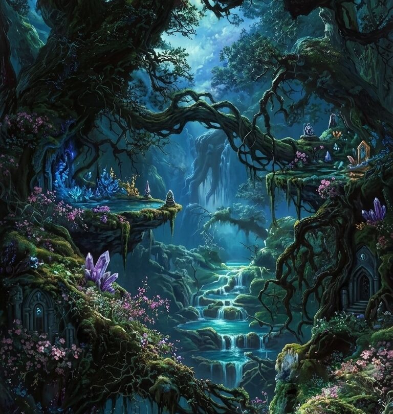 enchanted forest wallpaper mystical trees flowers printable art download