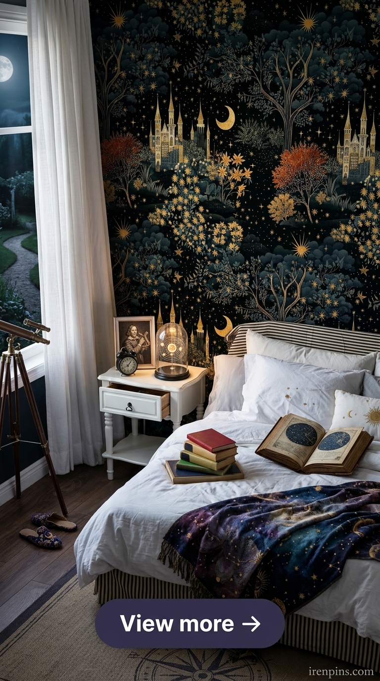 enchanted forest wallpaper mystical bedroom mural printable art editable