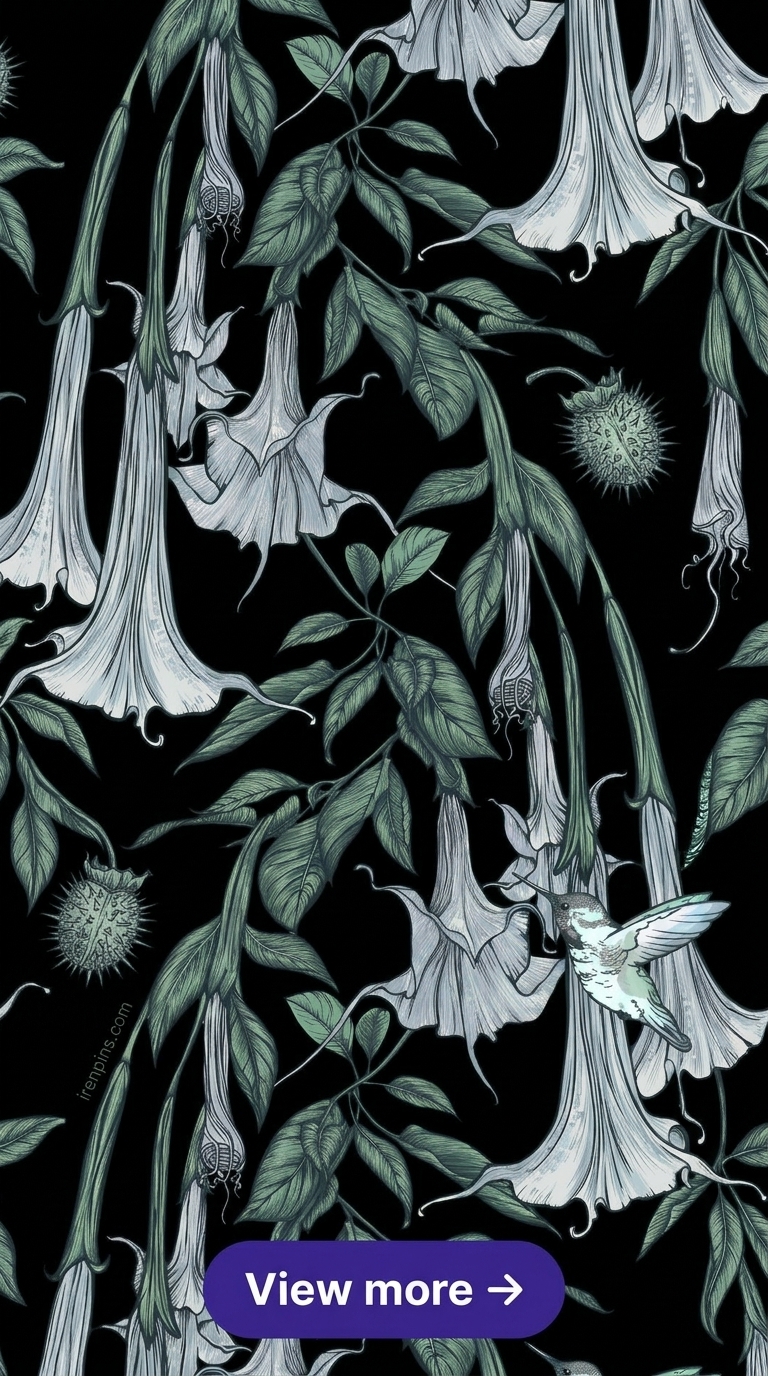 fey realm aesthetic botanical folk pattern misty purples moonlit printable