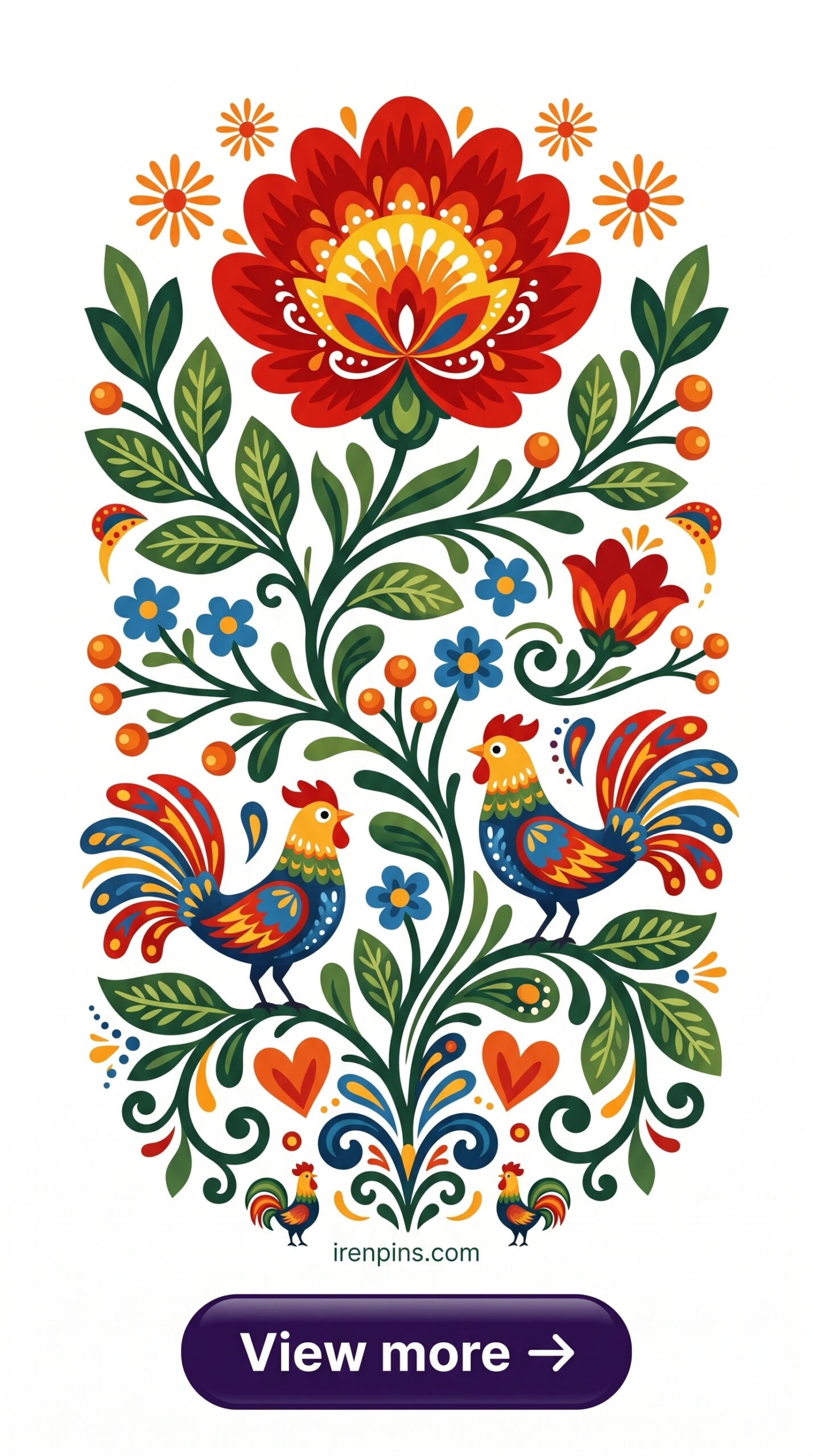 floral folk art style bright colorful flowers celebration printable editable