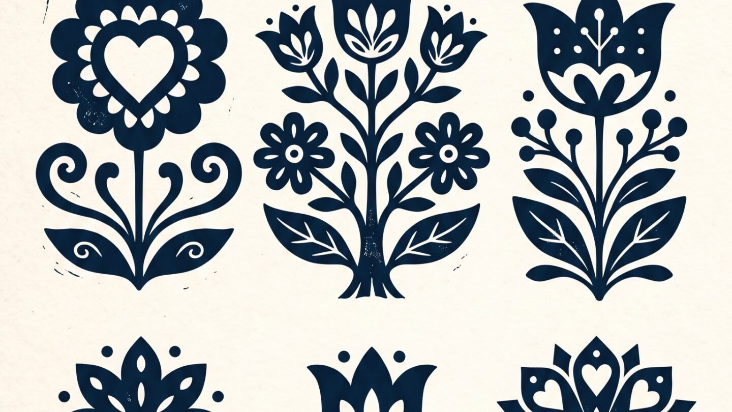 folk flower design blue heart shape SVG Cricut printable editable