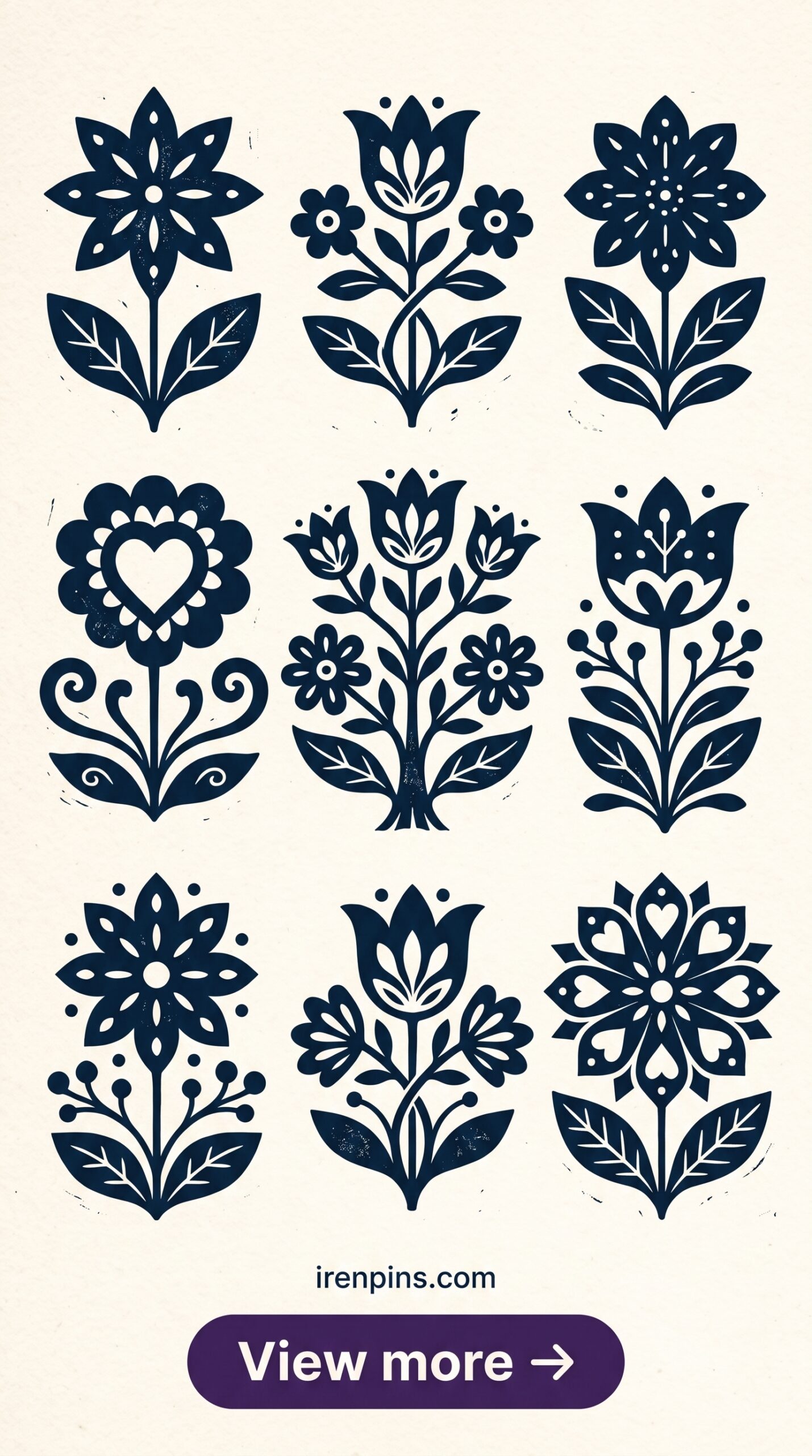 folk flower design blue heart shape SVG Cricut printable editable
