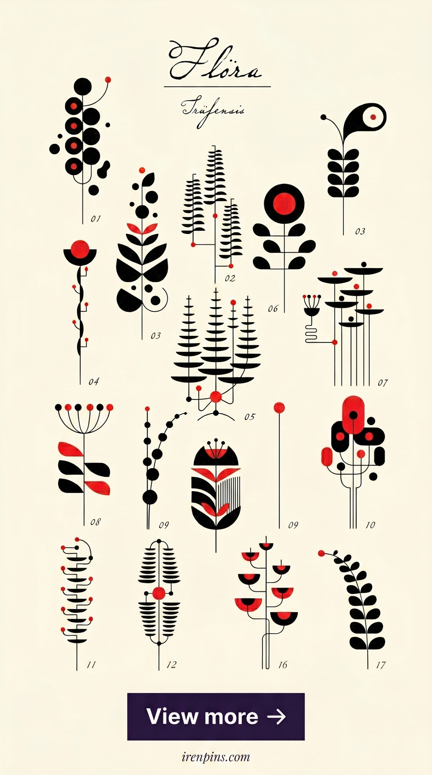 folk flower design black red floral pattern printable editable