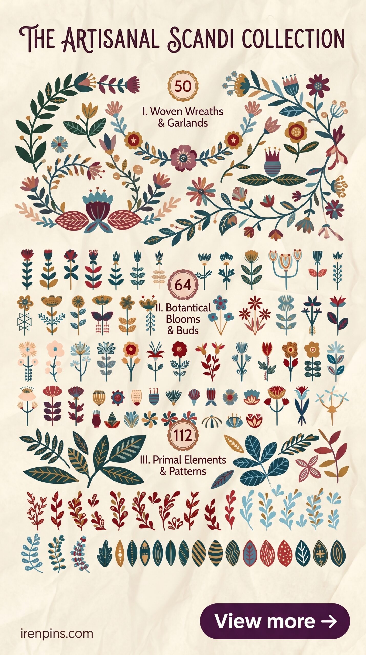 folk flower design illustrated flowers poster printable commercial use