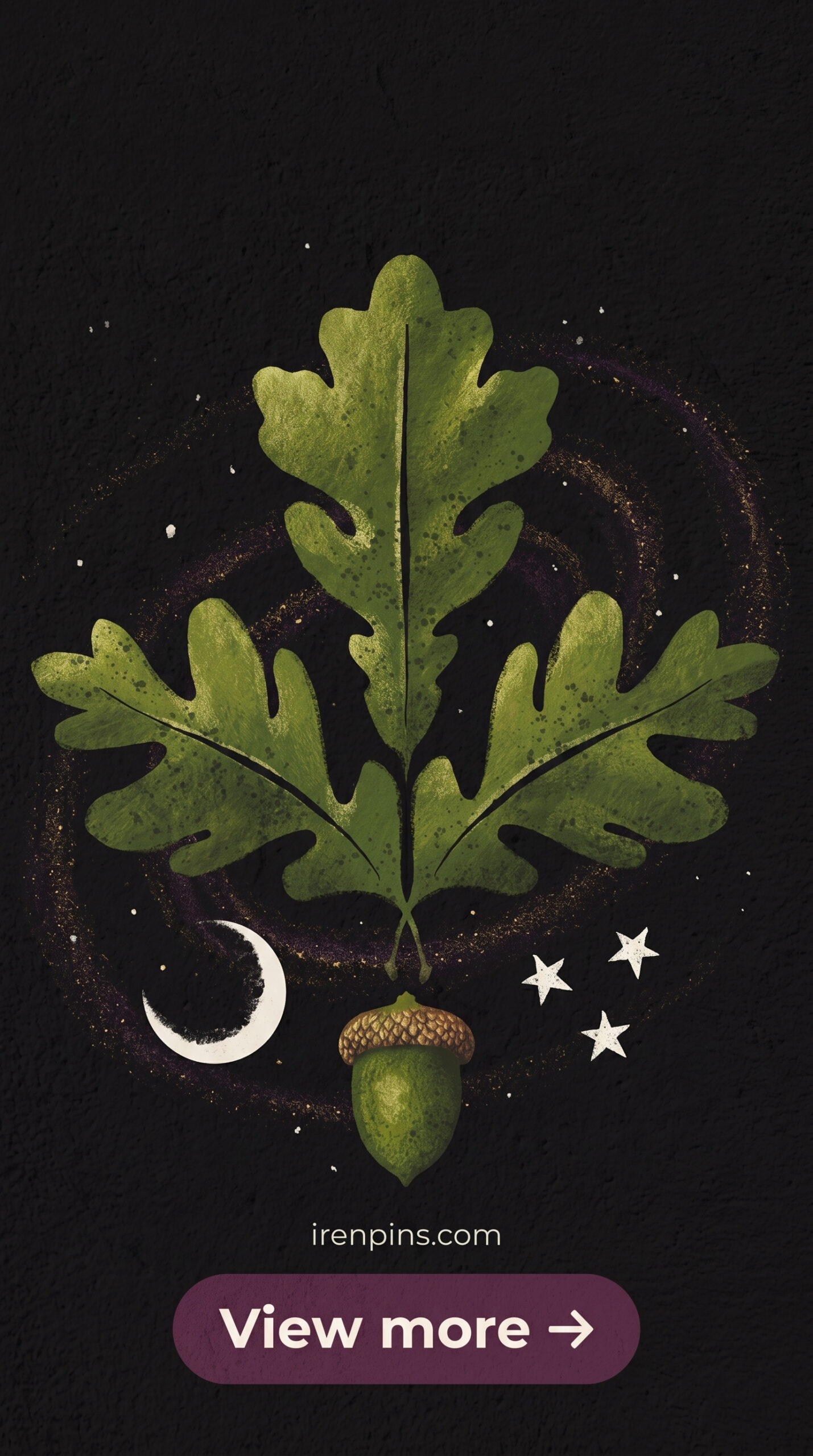 mystical botanical illustration acorn tree stars moon night sky printable