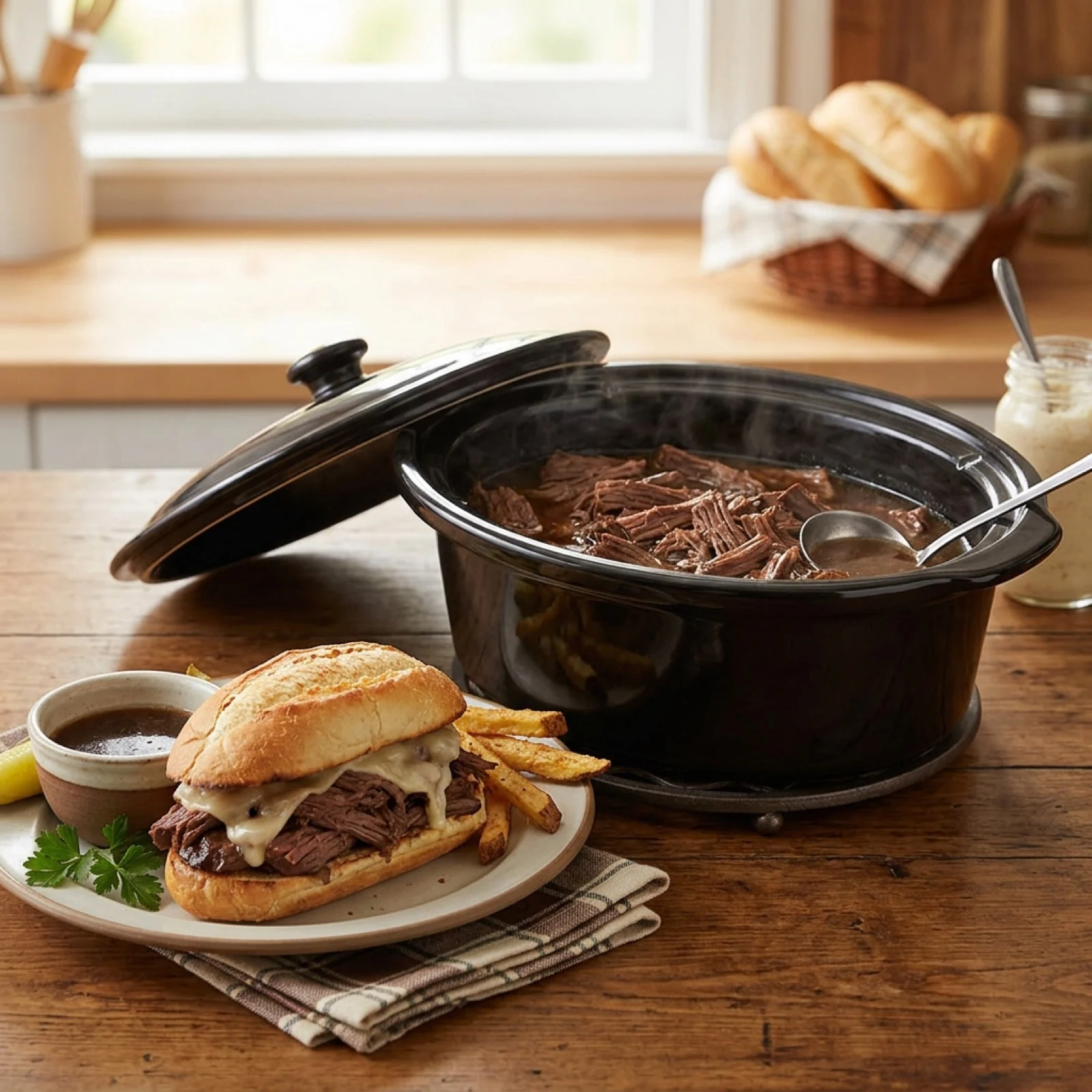French Dip: Roast Beef Au Jus, Crockpot Style
